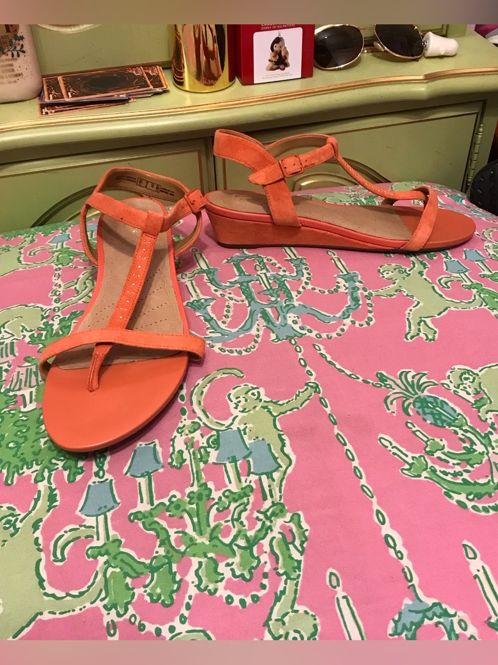 Clarks artisan Parram Coral suede wedge sandals size 6.5